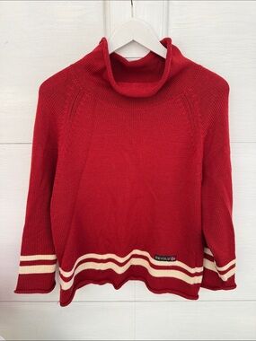 Vintage Devold Norway Red Wool Stripe Hem Sweater